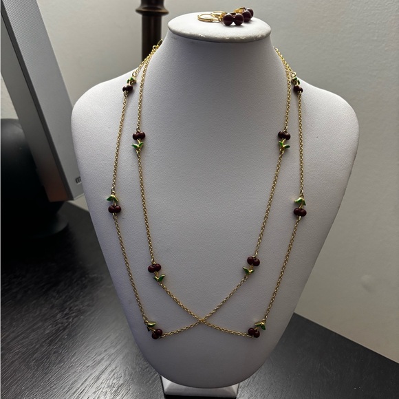 Joan River Custom Enamel Cherry Necklace and Earrings set - Picture 6 of 16
